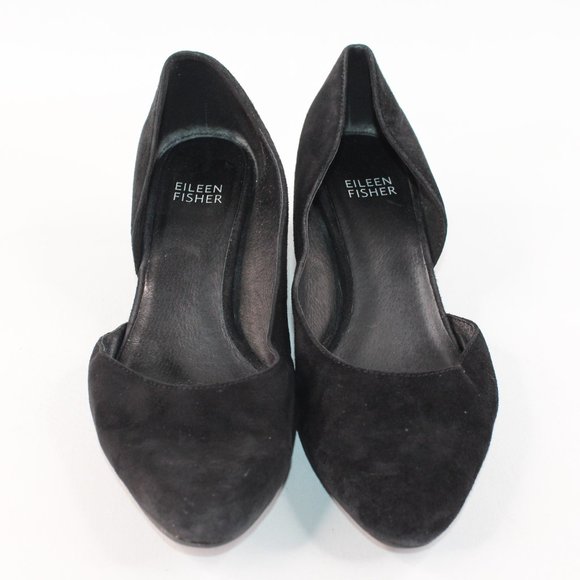 Eileen Fisher Black Suede Low Wedge Heels - Picture 3 of 12